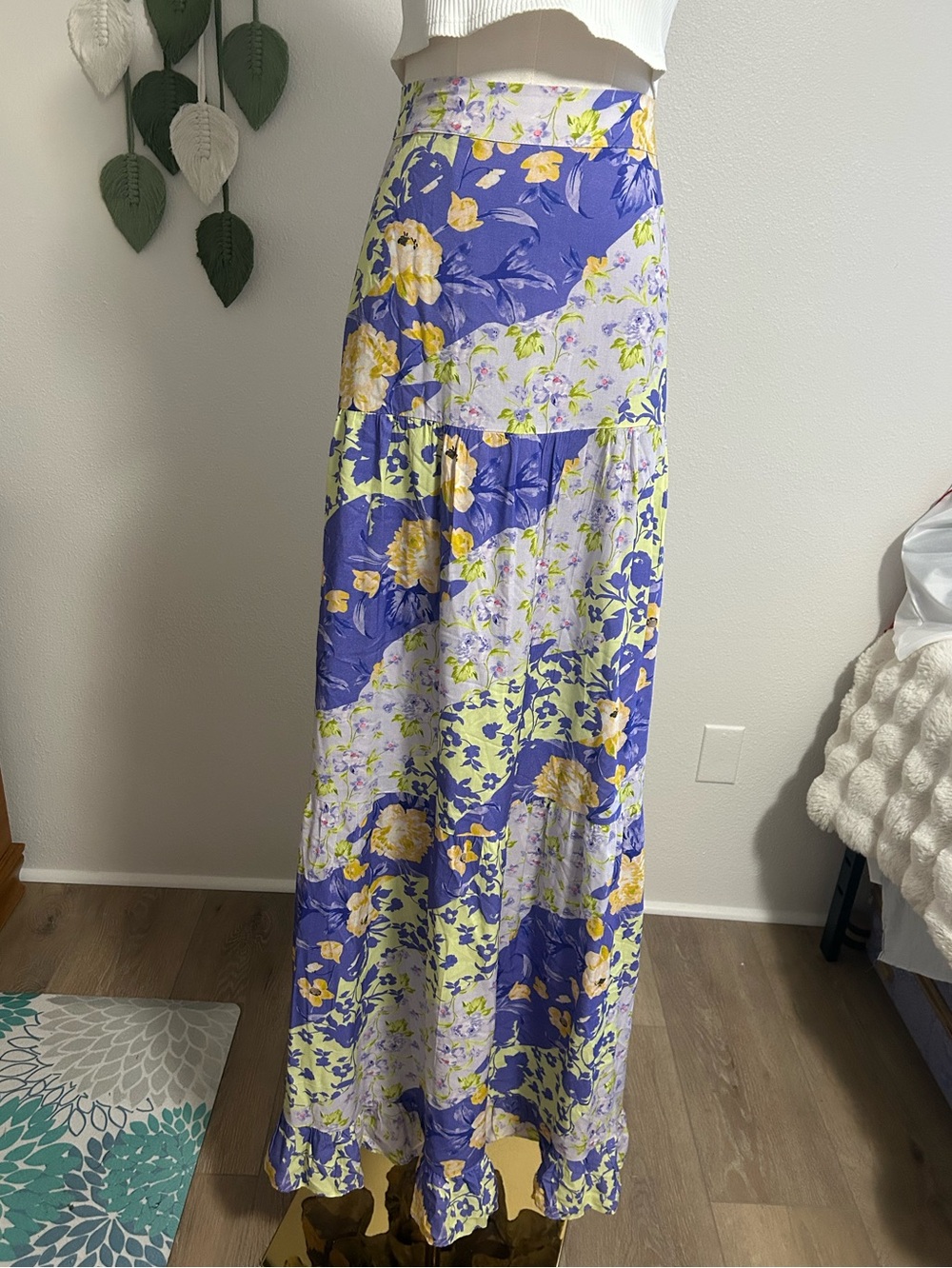Alexia Admor Lavender, Green, & Yellow Floral Tiered Maxi Skirt